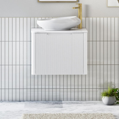 Royal Bathrooms Avenza 600mm Matt White Wall Hung Bathroom Countertop Vanity Unit 1 Drawer With Nova Basin - image 1