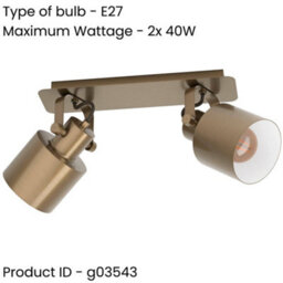 Loops Contemporary Brushed Creme-Gold And White Double Ceiling Spotlight - 21Cm E27 For Indoor Spaces - thumbnail 2