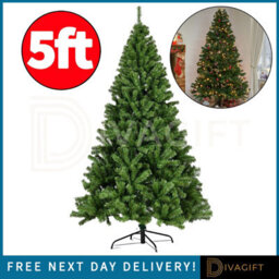 SuperGift.com 5Ft Xmas Tree, Artificial Xmas Tree, Realistic Green Pine Branches, With Metal Stand, Easy To Assemble, Indoor And Outdoor