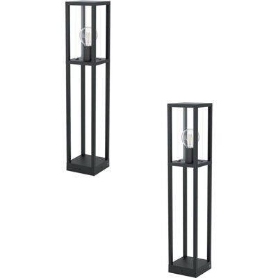 2 Pack Of Modern Ip44 Outdoor Bollard Lights - Black Cast Aluminium 40W E27 Tall Posts - image 1