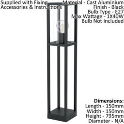 2 Pack Of Modern Ip44 Outdoor Bollard Lights - Black Cast Aluminium 40W E27 Tall Posts - thumbnail 2