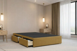 "Nexus Amalfi Mustard Plush Divan Bed Base 4 Drawers With 54"" Floor Standing Headboard 5' King" - thumbnail 6