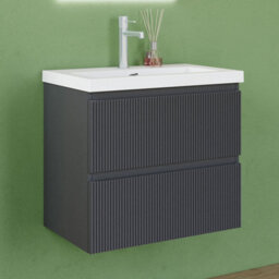 AVER-GROWTH 600mm Wall Hung Bathroom Vanity Unit With Basin Matt Grey Sink Unit Bathroom Storage Cabinet Set - thumbnail 1