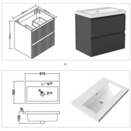 AVER-GROWTH 600mm Wall Hung Bathroom Vanity Unit With Basin Matt Grey Sink Unit Bathroom Storage Cabinet Set - thumbnail 4