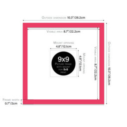 "9X9"" Bright Pink Picture Frame - 9X9"" Square Frame With 5X5"" Mount For 9X9""/5X5"" Pictures Art Deco Style Room Decor, 1 Pack" - thumbnail 2
