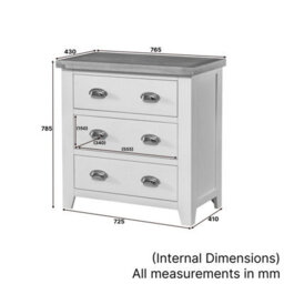 The Furniture Market Cheshire Cream Painted 3 Drawer Compact Chest Of Drawers - thumbnail 7