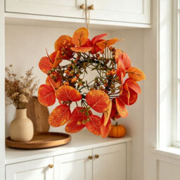Amorly 3Pcs 24Cm Artificial Fall Eucalyptus Wreath Faux Orange Red Eucalyptus Berry Wreath For Front Door Autumn Harvest Decor - thumbnail 2