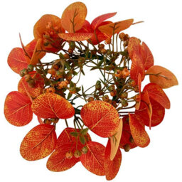 Amorly 3Pcs 24Cm Artificial Fall Eucalyptus Wreath Faux Orange Red Eucalyptus Berry Wreath For Front Door Autumn Harvest Decor - thumbnail 6