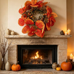Amorly 3Pcs 24Cm Artificial Fall Eucalyptus Wreath Faux Orange Red Eucalyptus Berry Wreath For Front Door Autumn Harvest Decor - thumbnail 5