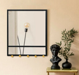 Aspect Furniture Entryway Mirror With Five Hooks,black Metal Mirror( 52(W)X60(H)X7(D) Cm)
