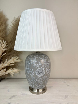 Downton Interiors Grey Floral Ceramic Table Lamp With Pleated Shade - image 1