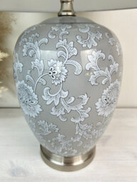 Downton Interiors Grey Floral Ceramic Table Lamp With Pleated Shade - thumbnail 3
