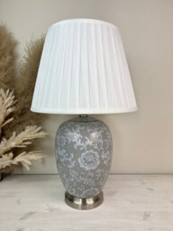 Downton Interiors Grey Floral Ceramic Table Lamp With Pleated Shade - thumbnail 1