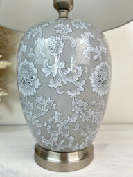 Downton Interiors Grey Floral Ceramic Table Lamp With Pleated Shade - thumbnail 2
