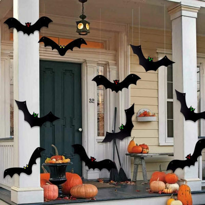 12Pcs Halloween Hanging Bats Hanging Flying Glowing Eyes Bat Outdoor Decor - image 1