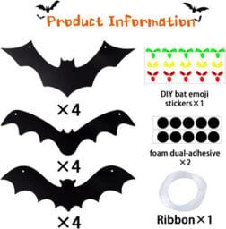 12Pcs Halloween Hanging Bats Hanging Flying Glowing Eyes Bat Outdoor Decor - thumbnail 3