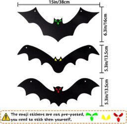 12Pcs Halloween Hanging Bats Hanging Flying Glowing Eyes Bat Outdoor Decor - thumbnail 2
