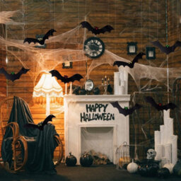 12Pcs Halloween Hanging Bats Hanging Flying Glowing Eyes Bat Outdoor Decor - thumbnail 5