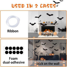 12Pcs Halloween Hanging Bats Hanging Flying Glowing Eyes Bat Outdoor Decor - thumbnail 4
