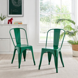 Furniturebox Set Of 2 Green Colton Tolix Style Stackable Industrial Metal Dining Chair - thumbnail 2