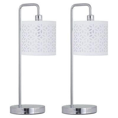 First Choice Lighting Set Of 2 Chrome Arched Table Lamps With White Laser Cut Shades - image 1