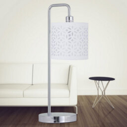 First Choice Lighting Set Of 2 Chrome Arched Table Lamps With White Laser Cut Shades - thumbnail 5
