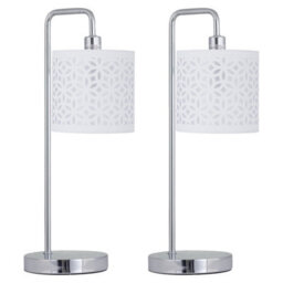 First Choice Lighting Set Of 2 Chrome Arched Table Lamps With White Laser Cut Shades - thumbnail 1