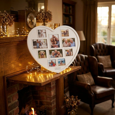 Heart Shape Family Photo Frame White Plastic Multi Aperture Collage Picture Frame For 10 Photos, Wall Hanging Home Décor - image 1