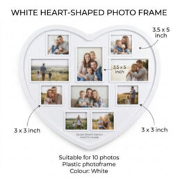 Heart Shape Family Photo Frame White Plastic Multi Aperture Collage Picture Frame For 10 Photos, Wall Hanging Home Décor - thumbnail 8