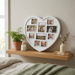 Heart Shape Family Photo Frame White Plastic Multi Aperture Collage Picture Frame For 10 Photos, Wall Hanging Home Décor - thumbnail 2