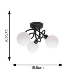 Valuelights Velika Black 3 Way Flush Ceiling Light With White Frosted Glass Lampshades - thumbnail 6