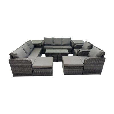 Fimous Rattan Garden Outdoor Furniture Set 3 Seater Sofa Reclining Chair Coffee Table With 4 Footstools 2 Side Tables - image 1