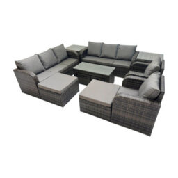 Fimous Rattan Garden Outdoor Furniture Set 3 Seater Sofa Reclining Chair Coffee Table With 4 Footstools 2 Side Tables - thumbnail 2