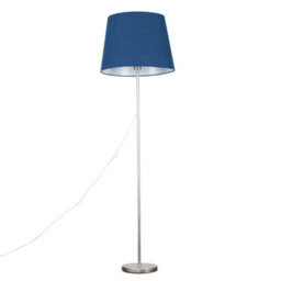 Valuelights Charles Brushed Chrome Floor Lamp With Navy Tapered Shade And Bulb - thumbnail 1