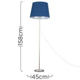 Valuelights Charles Brushed Chrome Floor Lamp With Navy Tapered Shade And Bulb - thumbnail 7