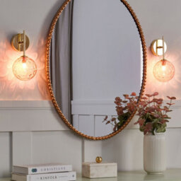 Beliani Pink Gold Glass Wall Lamps Set Of 2 - Modern Glam Wall Lights For Bedroom Hallway Living Room - thumbnail 1