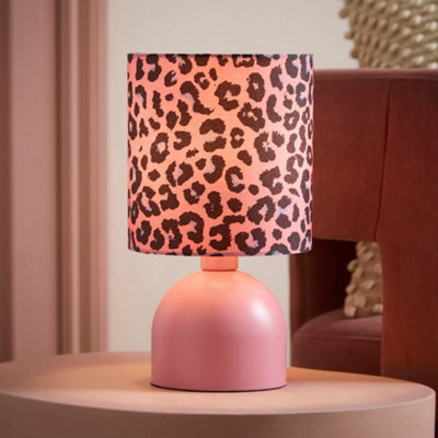 Valuelights Miley Pink Leopard Print Fabric Compact Bedside Table Lamp With Bulb - image 1