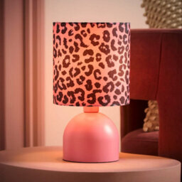 Valuelights Miley Pink Leopard Print Fabric Compact Bedside Table Lamp With Bulb - thumbnail 2