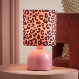 Valuelights Miley Pink Leopard Print Fabric Compact Bedside Table Lamp With Bulb