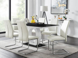Furniturebox Giovani Rectangular 6 Seat White High Gloss Halo Structural Dining Table Black Glass Top 6 White Faux Leather Lorenzo Chairs - thumbnail 1