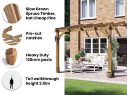 Dunster House Wooden Lean To Pergola Kit 3M X 3M Wall Mounted Garden Plant Frame Leviathan - thumbnail 4