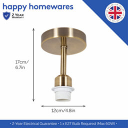 Happy Homewares Brushed Antique Brass Ceiling Light Fitting For Industrial Style Light Bulbs - thumbnail 5