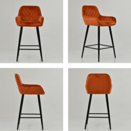 Lakeland Furniture Carson Burnt Orange Velvet Black Fixed Leg Base Bar Stool - thumbnail 2