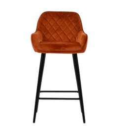Lakeland Furniture Carson Burnt Orange Velvet Black Fixed Leg Base Bar Stool