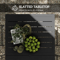 Outsunny Garden Table With Parasol Hole, Slatted Metal Tabletop, Black - thumbnail 6