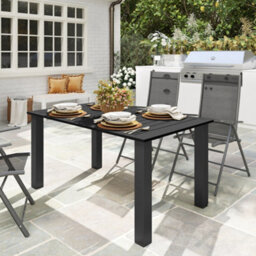 Outsunny Garden Table With Parasol Hole, Slatted Metal Tabletop, Black - thumbnail 1