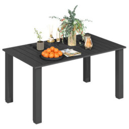 Outsunny Garden Table With Parasol Hole, Slatted Metal Tabletop, Black - thumbnail 2