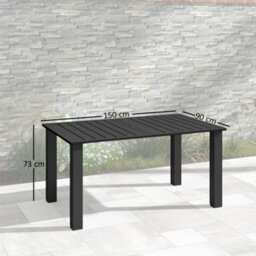 Outsunny Garden Table With Parasol Hole, Slatted Metal Tabletop, Black - thumbnail 3