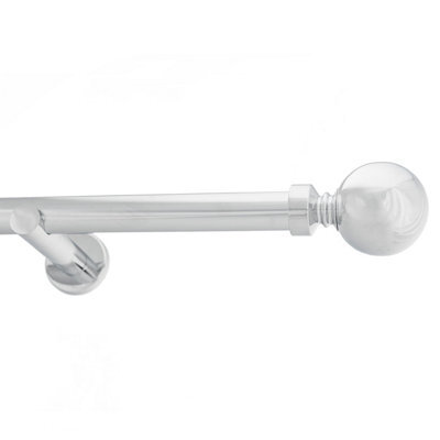 Toolty Chrome Metal Curtain Pole 25mm With Finials Rod Modern Brackets Ball 145Cm