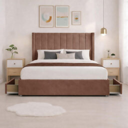 Luxury Mink Plush Milan King Size Bed Frame With Mattress 54 Inches Wingback Headboard 2 Footend Storage Drawers - thumbnail 2